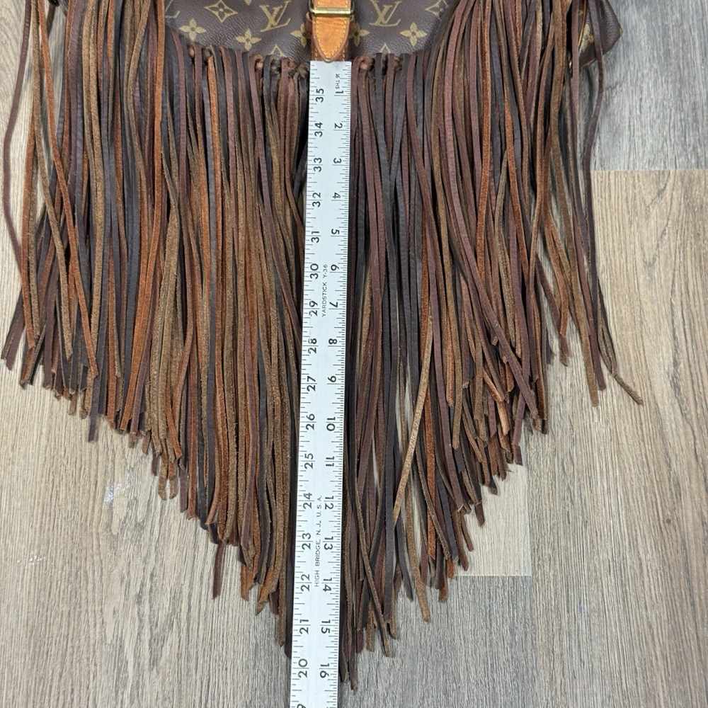 Vtg Boho Upcycled Louis Vuitton Monogram Fringe Crossbody Bag Western with Charm - Picture 9 of 16
